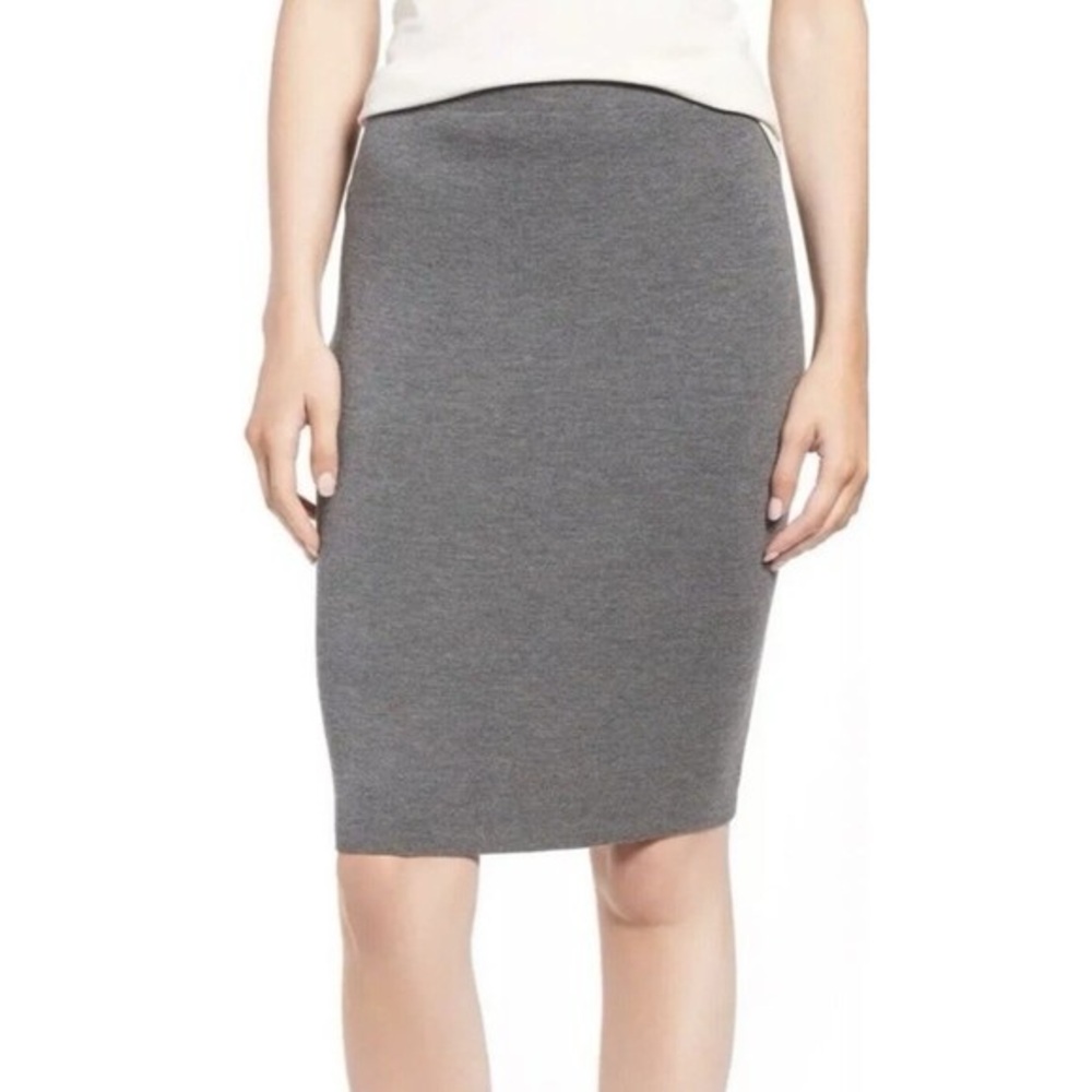 Eileen Fisher Gray The Icons Wool Skirt‎ Crepe Knee Length Pencil Womens Small
